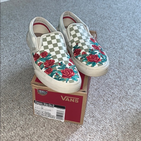 vans slip on rose embroidery